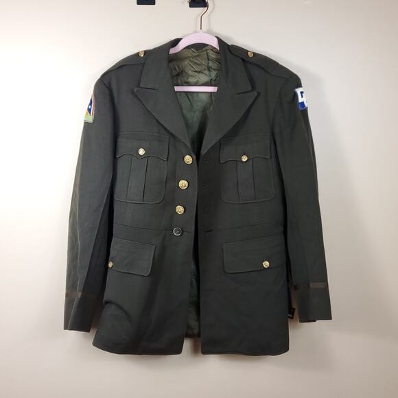 Vintage 1943 Farnsworth Reed Green Military Wool Coat Size 36R Patches - Picture 8 of 12